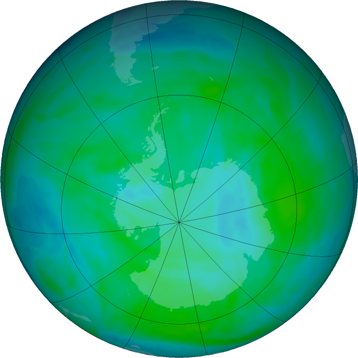 Antarctic ozone map for 29 December 2015